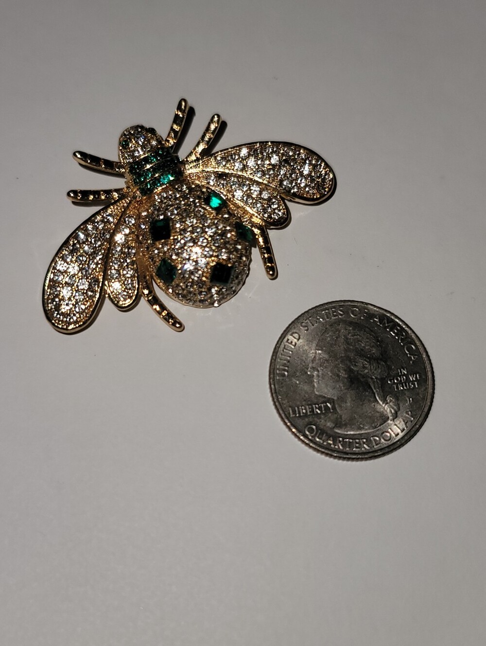 Crystal Bee Brooch with Clear & Emerald Colored Crystals - Picture 3 of 4